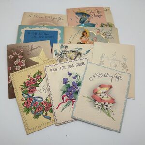 Lot of 10 Mini Wedding Shower Cards Early 1940s Used